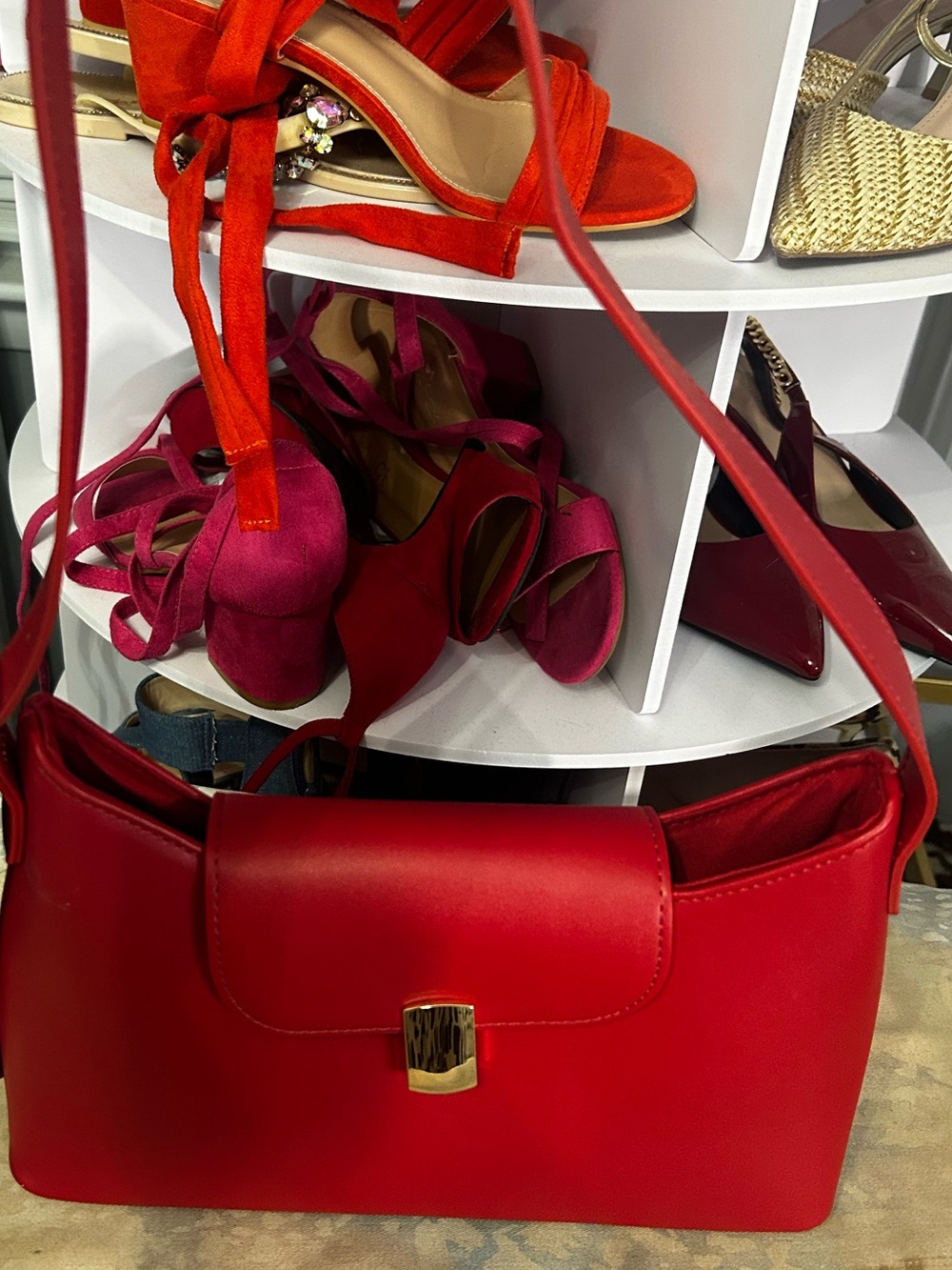 Old Navy Red Shoulder Bag with Gold-Tone Clasp